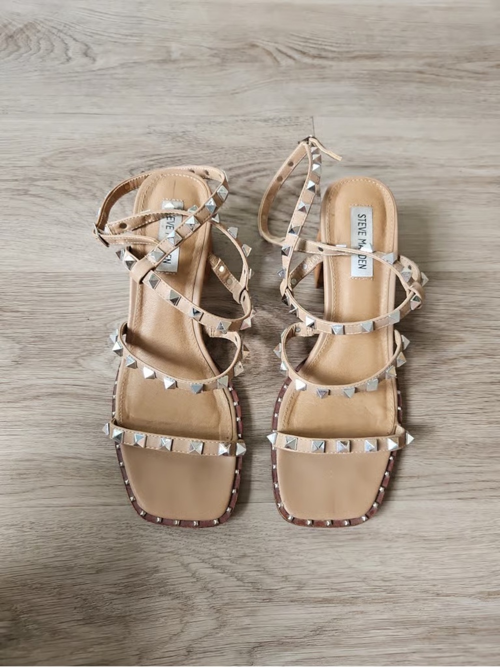 Time and Tru Beige Studded Strappy Sandals